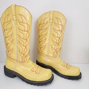 John Fluevog F-Shoes Cowboy Low Boots in Patent Yellow 9